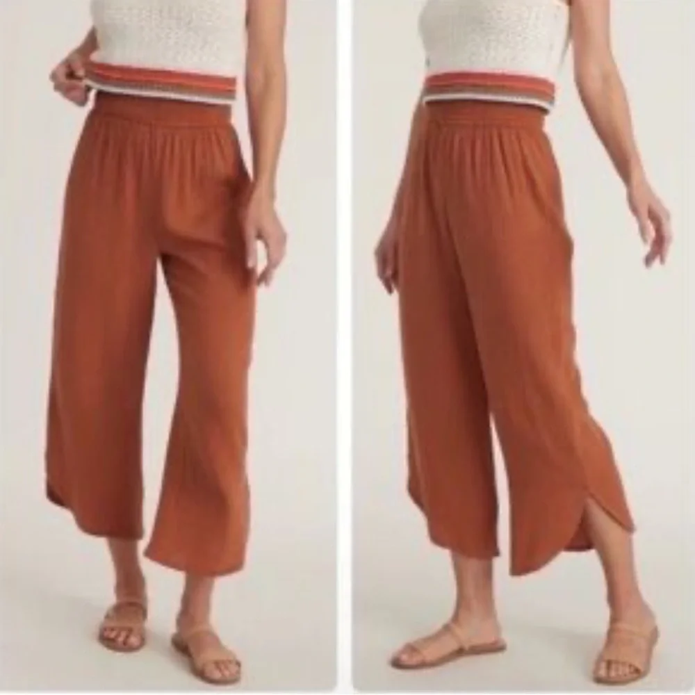 Marine Layer Orange Terracota Corrine Wide Leg Double Cloth Cotton Pants XS